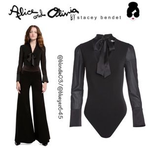 Alice + Olivia Black Blouse with Bow Detail